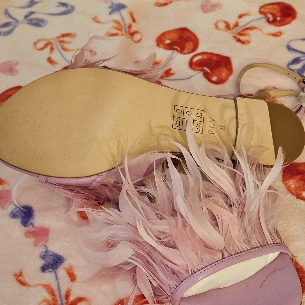 Lilac Feather Trim Slide Mules - Picture 3 of 3